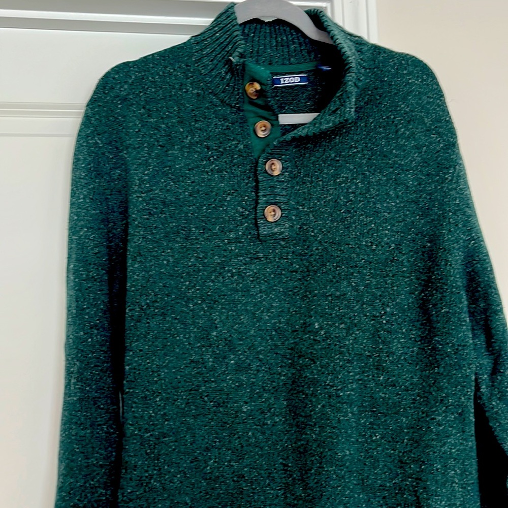 Green Izod sweater with buttons at top
